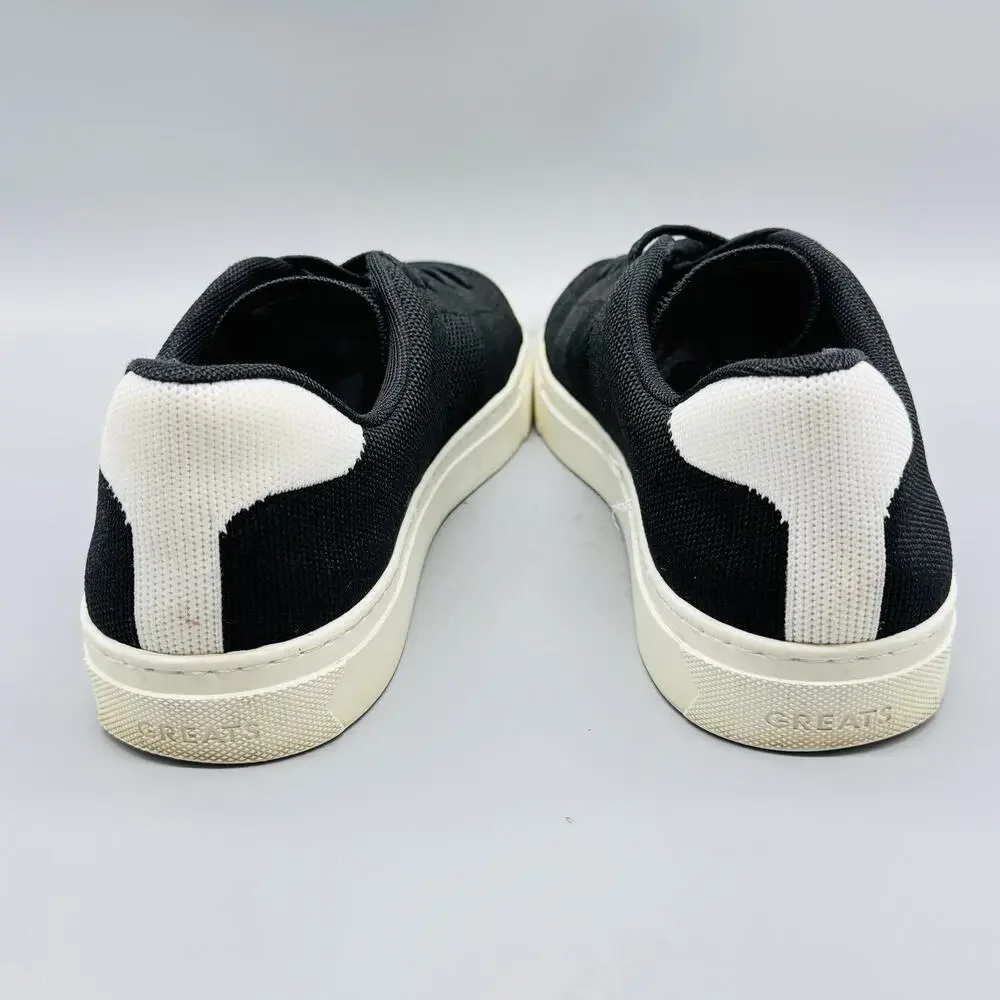 Greats Shoes Mens 10.5 Black White Knit Brooklyn Low Top Casual Lace Up Sneakers